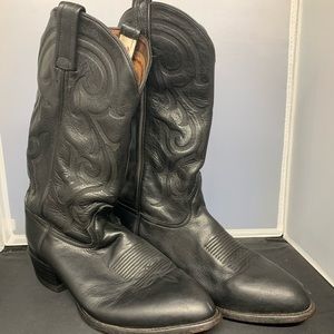 Tony Lama Black Leather Boots Pull On Cowboy Western Ol' Buck (CZ820) Men's 11 D